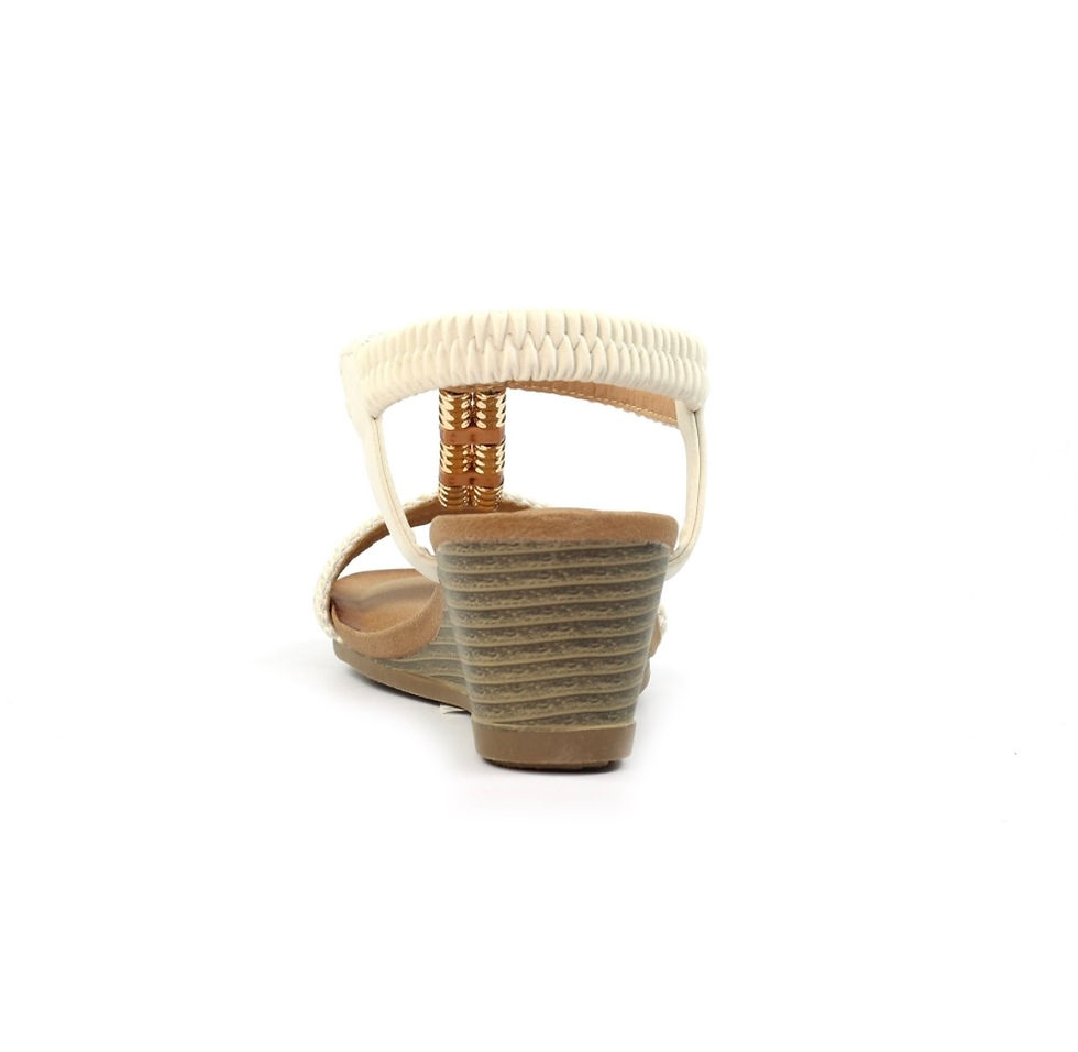 Thumbnail: Back view of Lunar Florence sandal with elasticated ankle strap and wedge heel
