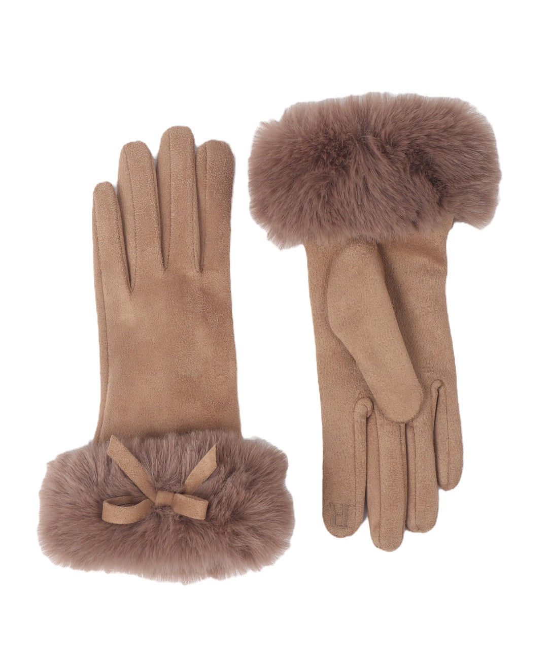 Pia rossini elodie faux suede gloves with faux fur cuff in camel