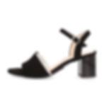 Bioeco Leyla black suede sandal with silver rhinestone trim and 6cm block heel side view.
