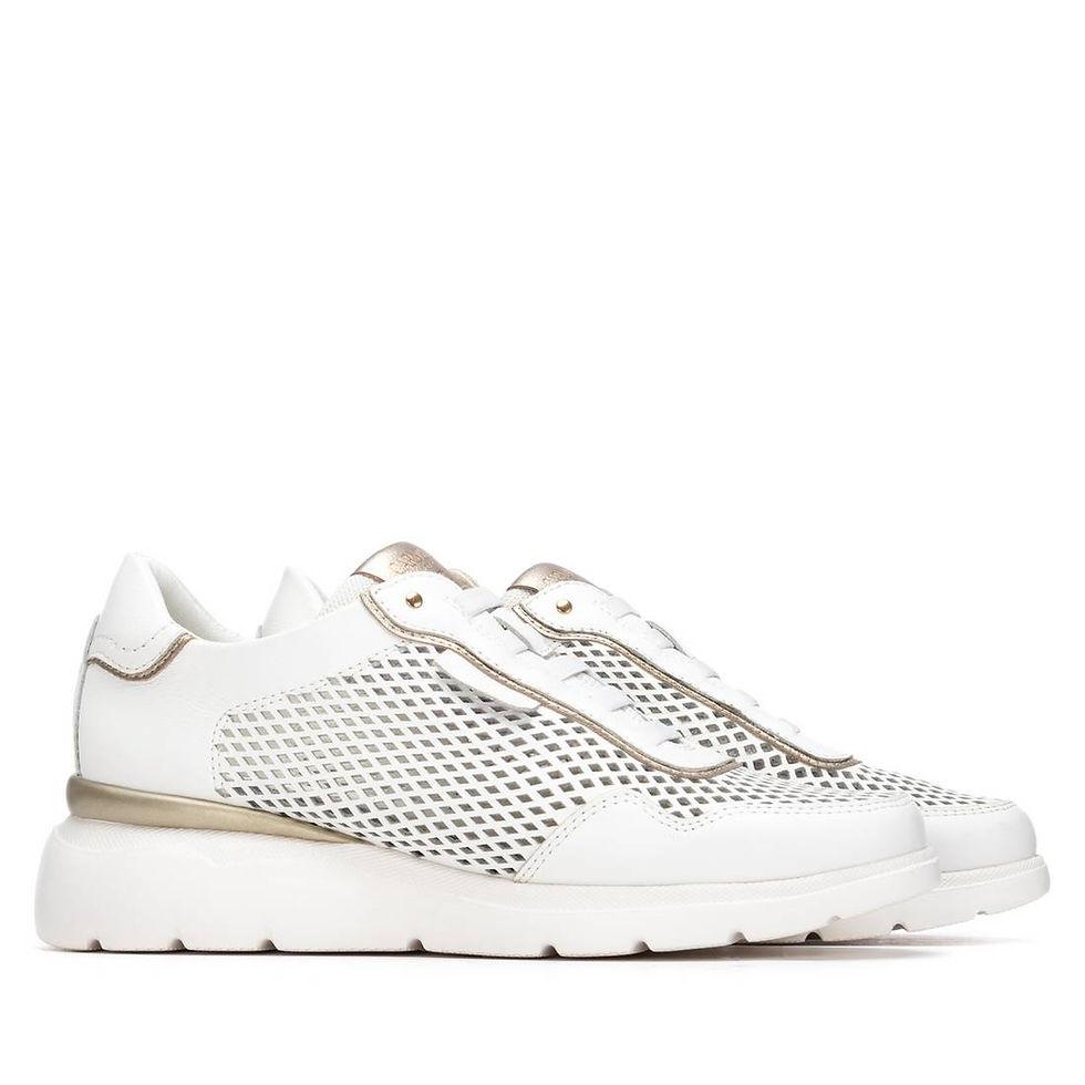 Thumbnail: Pair of Carmela Estepona white leather wedge sneakers with perforated detailing Image