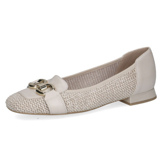 Thumbnail: Caprice Louise ballet pump in off-white with woven upper and gold chain detail