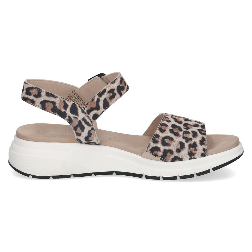 Thumbnail: Side angle view of Caprice Aimee leopard print suede comfort sandal with cushioned sole