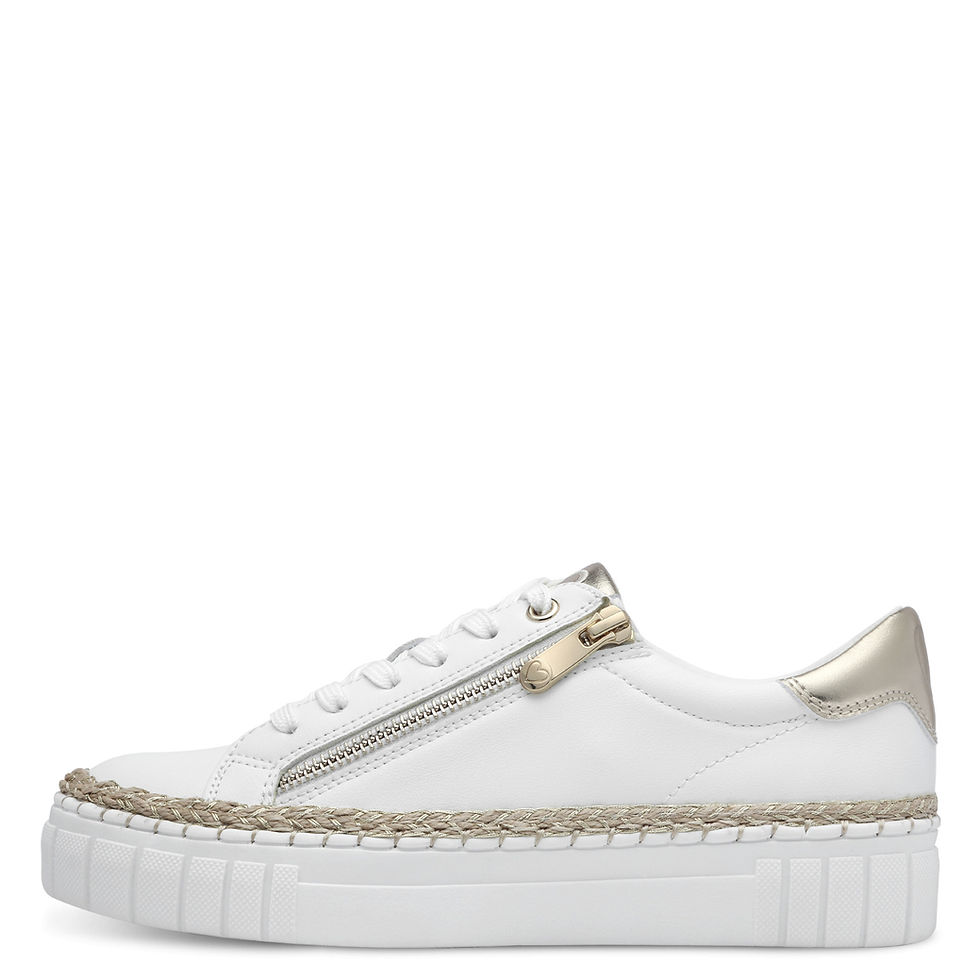 Side view of Marco Tozzi Ago sneaker in white with espadrille trim and platform sole