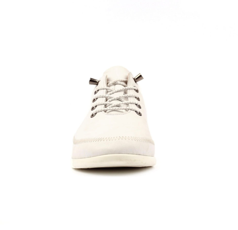 Thumbnail: Front view of the Lunar Penelopy trainer with silver accents and elasticated laces for easy on & off