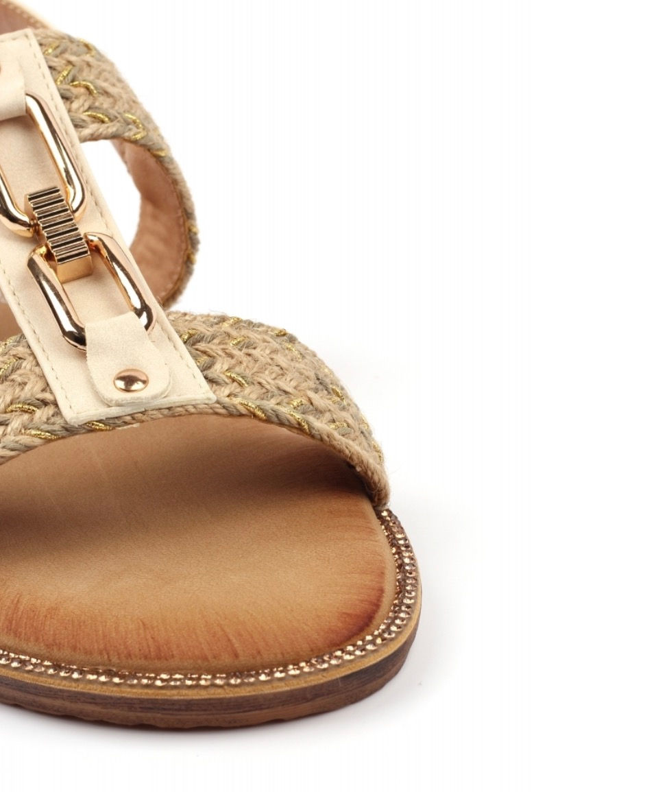 Thumbnail: Close-up of Lunar Lumi sandal showing padded insole and woven texture