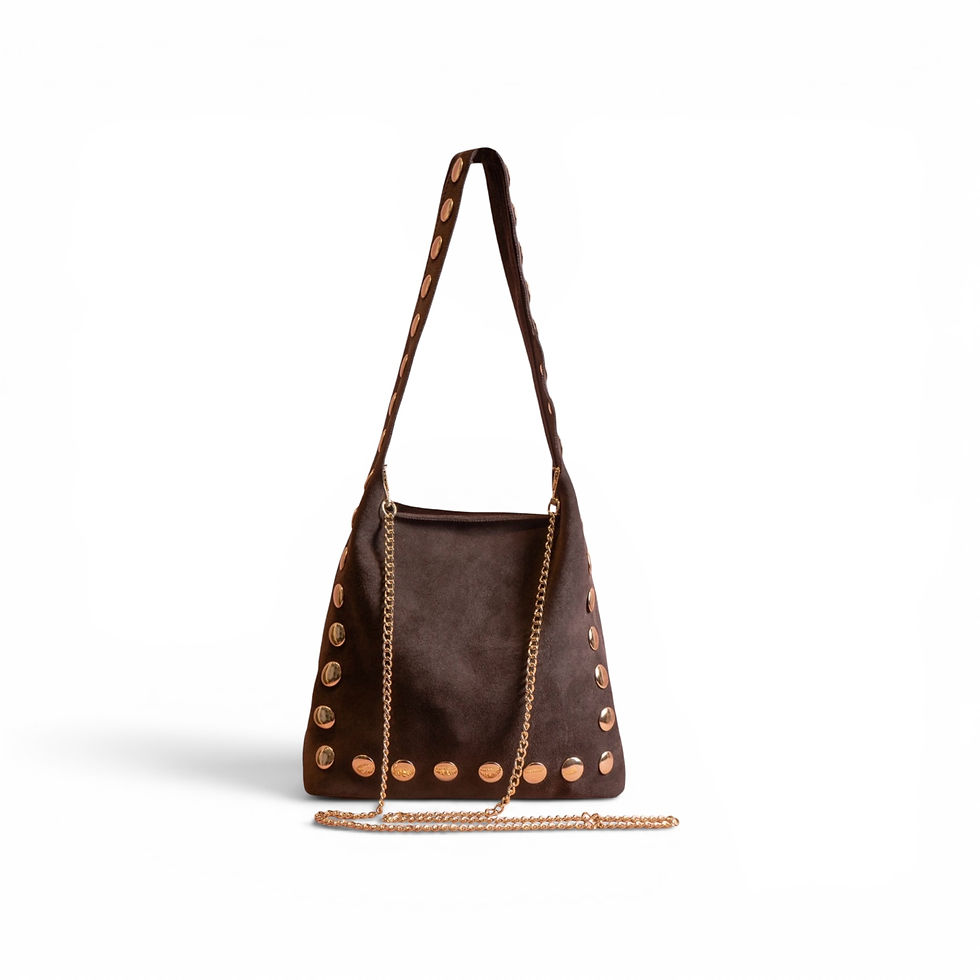 Thumbnail: Cherry Paris Alexa chocolate leather handbag with removable gold chain strap front view