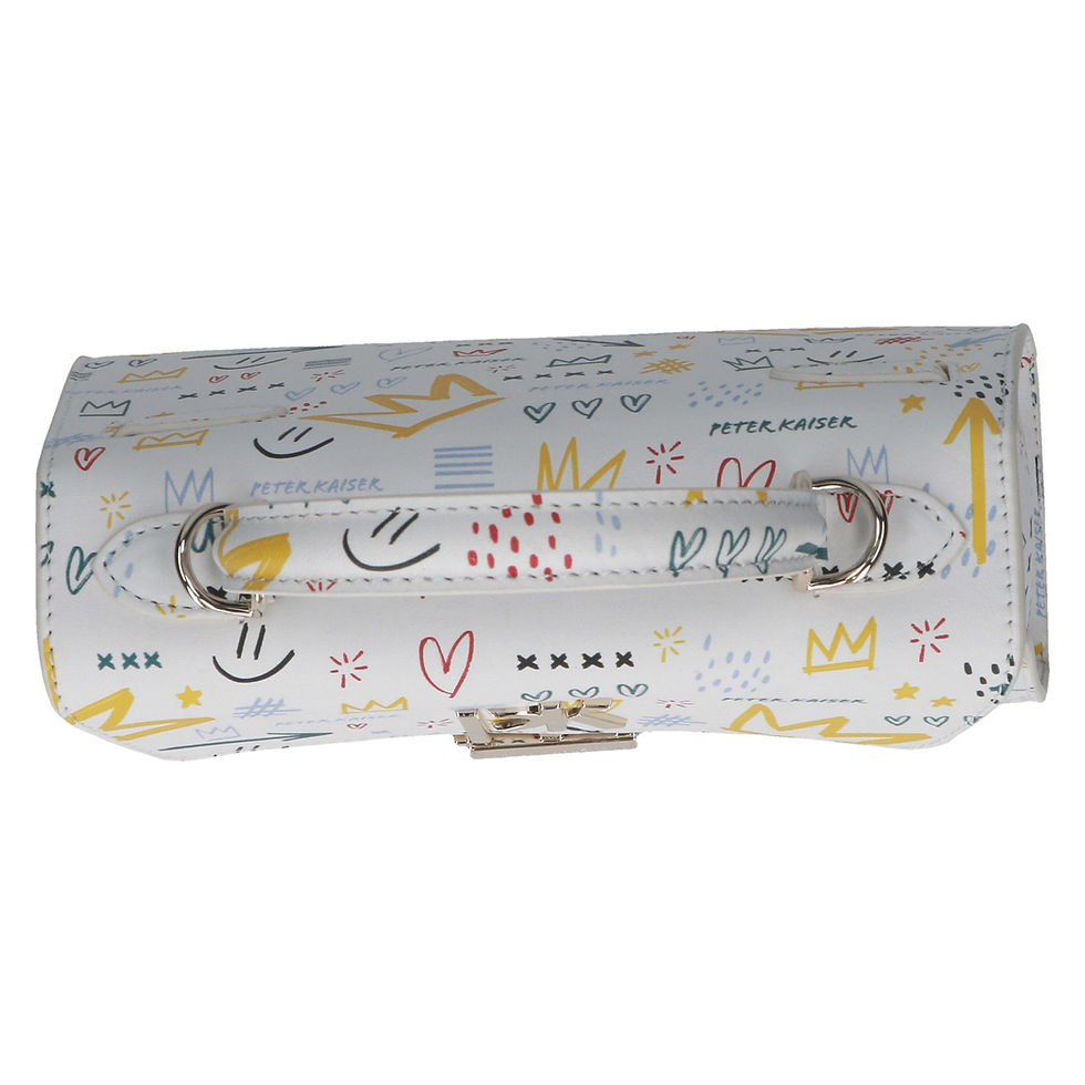 Thumbnail: Top view of Peter Kaiser Rimini handbag in white graffiti leather showing handle and printed detail