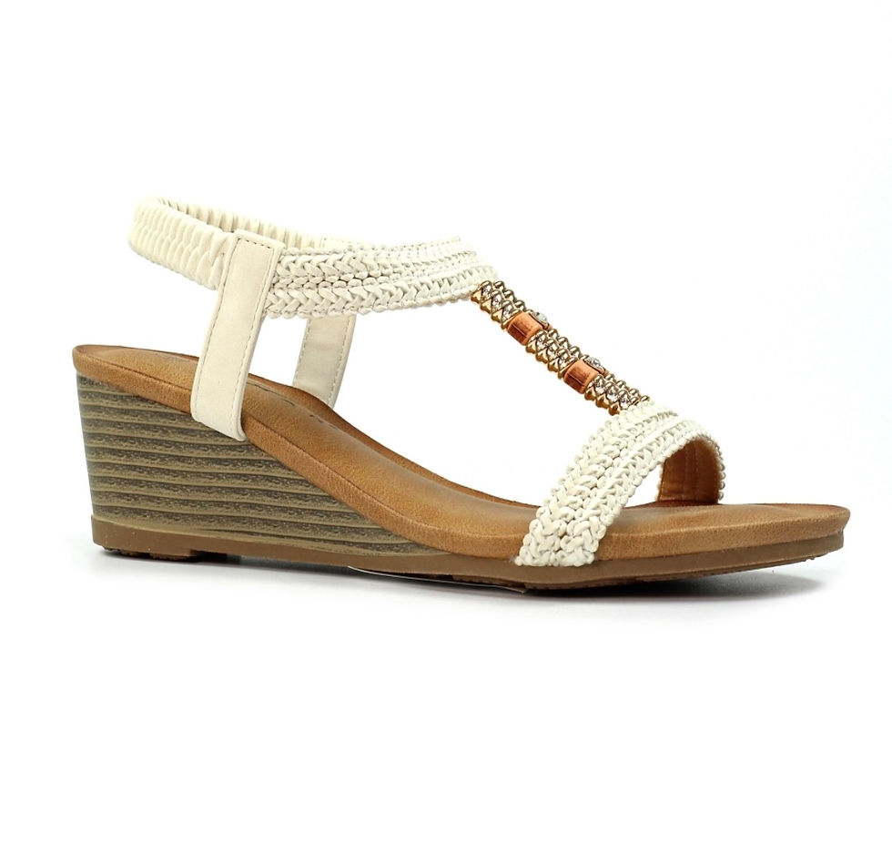 Thumbnail: Lunar Florence white sandal with wedge heel and decorative metallic beading