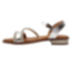 Side angle view of Oh! My Sandals Gloria silver leather sandal with low heel