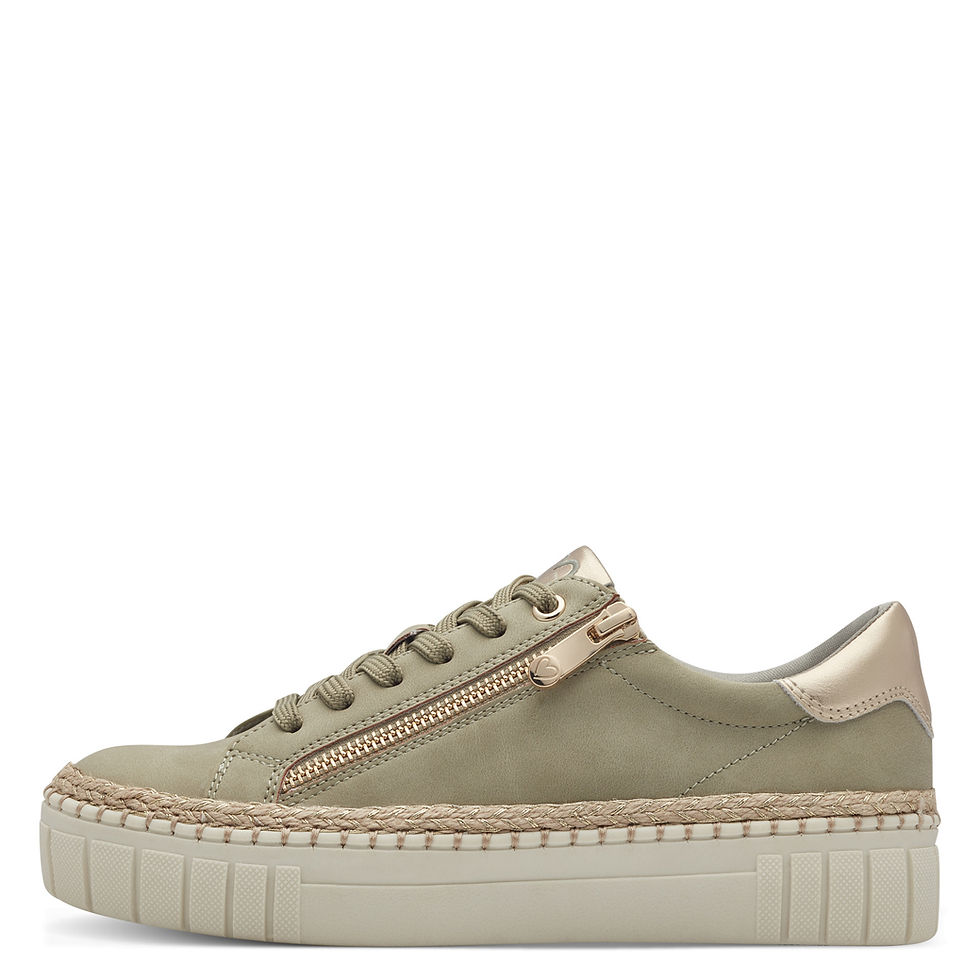 Side view of Marco Tozzi Ago sneaker in khaki with espadrille trim and platform sole