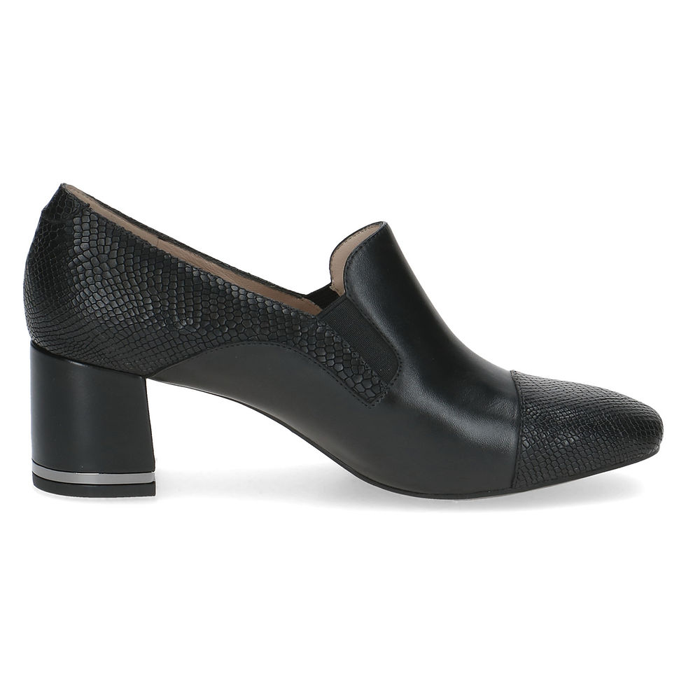 Thumbnail: Caprice Felina heeled loafer in black & reptile print leather