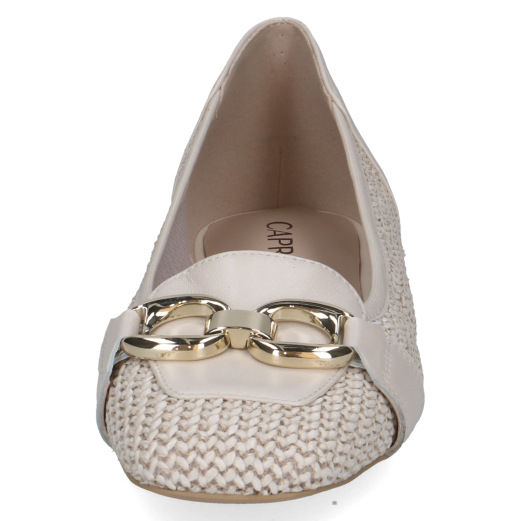 Thumbnail: Caprice Louise ballet pump in off-white with woven upper and decorative gold chain