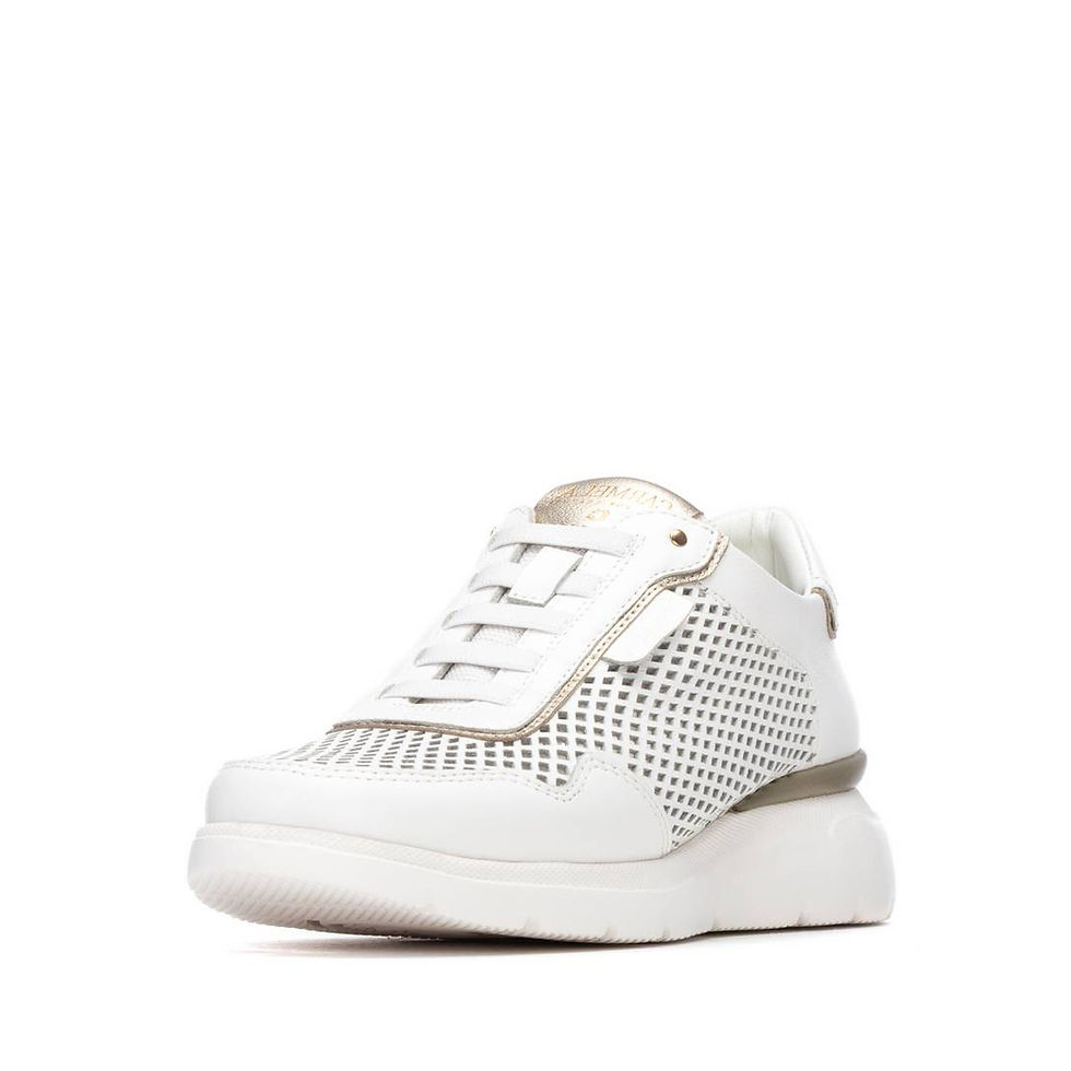 Thumbnail: Carmela white leather wedge trainer with perforated panels and lace-up fastening