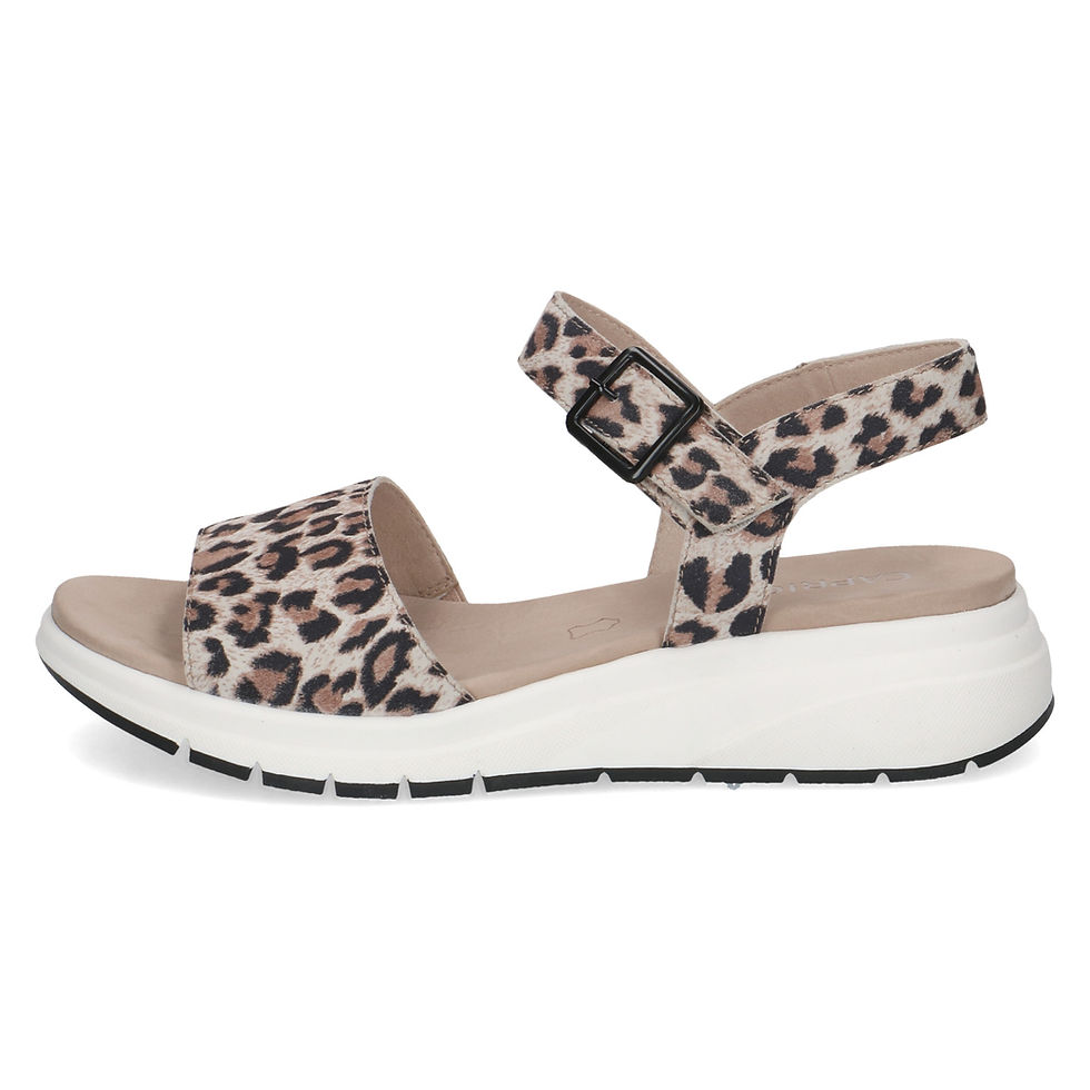 Caprice Aimee leopard print suede comfort sandal with cushioned sole and velcro ankle strap