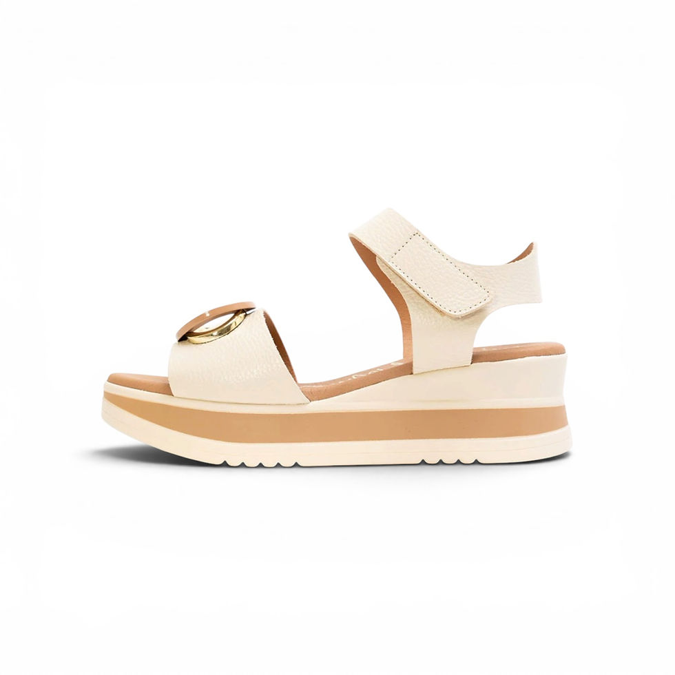 Oh! My Sandals Tiare off white leather wedge sandal side profile with flatform sole
