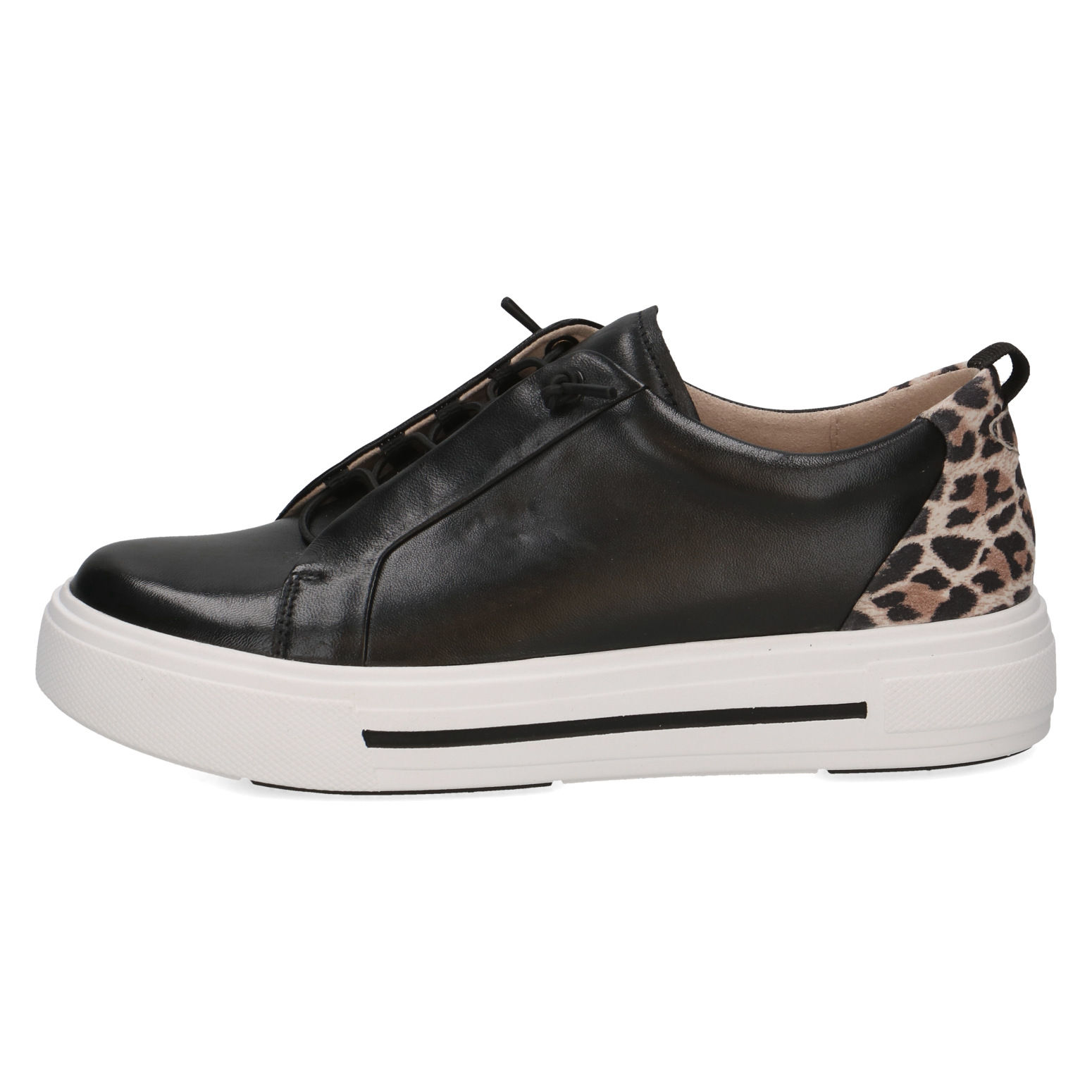 Caprice Larissa fashion sneaker in black & leopard leather 23709-44-019