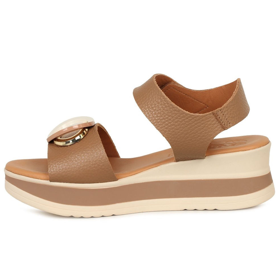 Thumbnail: inside view of My Sandals Tiara taupe leather wedge sandal with platform sole