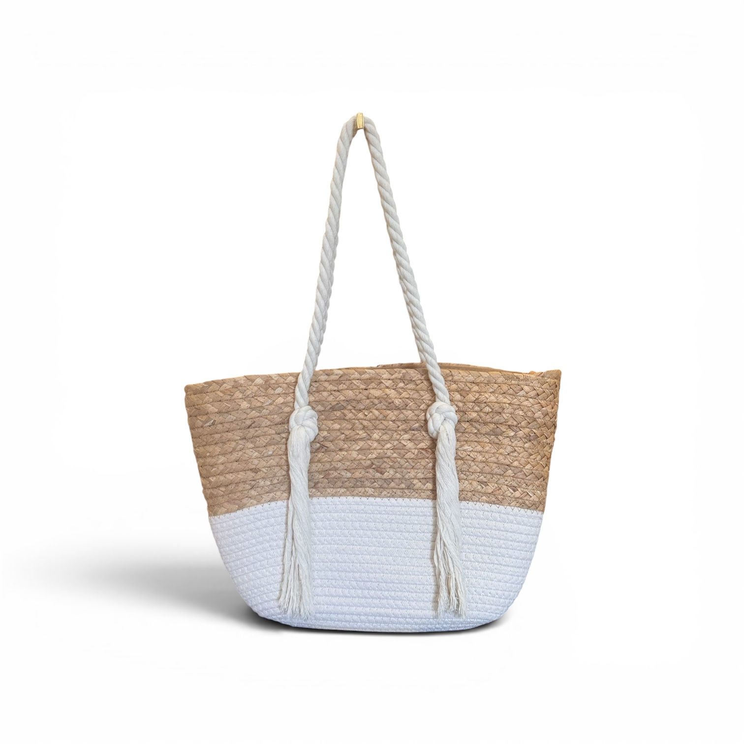 Pia Rossini Hampton straw tote bag in beige & white
