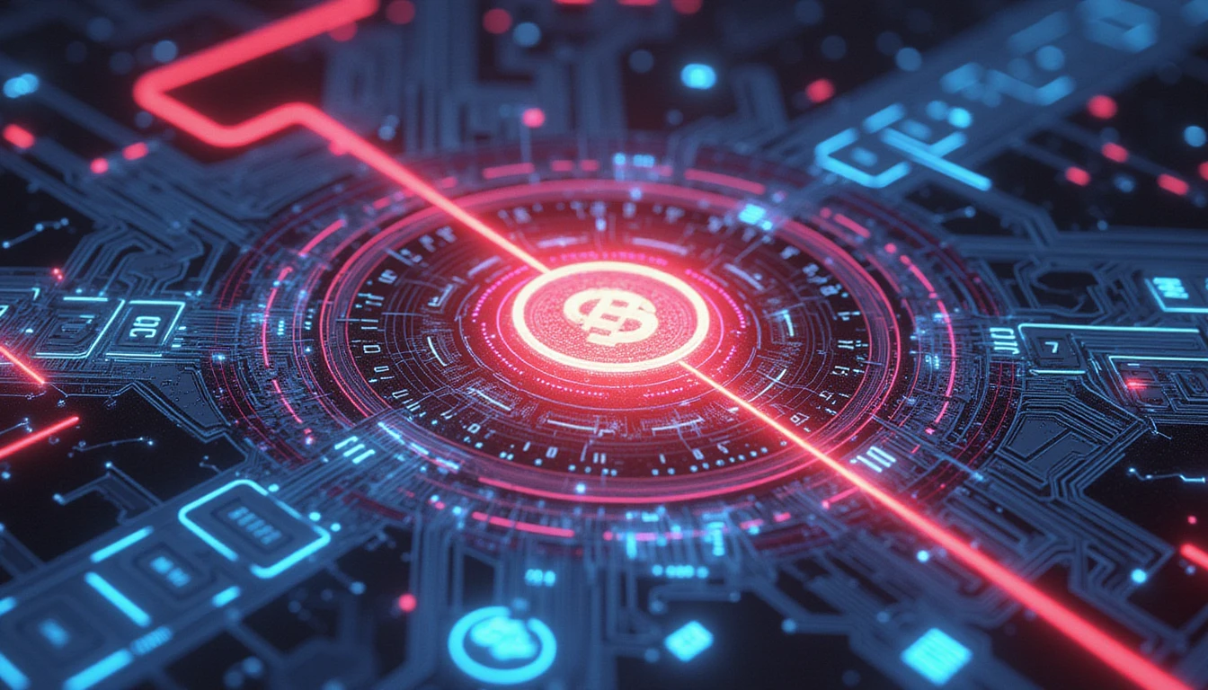 Futuristic visual of advanced fraud prevention in insurance, with neon-lit AI tech, data streams, and patterns symbolizing security.