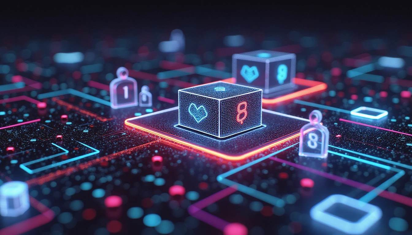 Futuristic digital illustration of AI-driven security monitoring for dating apps, featuring glowing security nodes, shields, and data flow pathways.