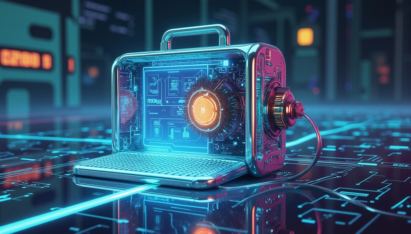Futuristic fraud scanner glowing amid flowing digital data, AI algorithms, security shields, and neon accents; symbolizes insurance tech innovation.