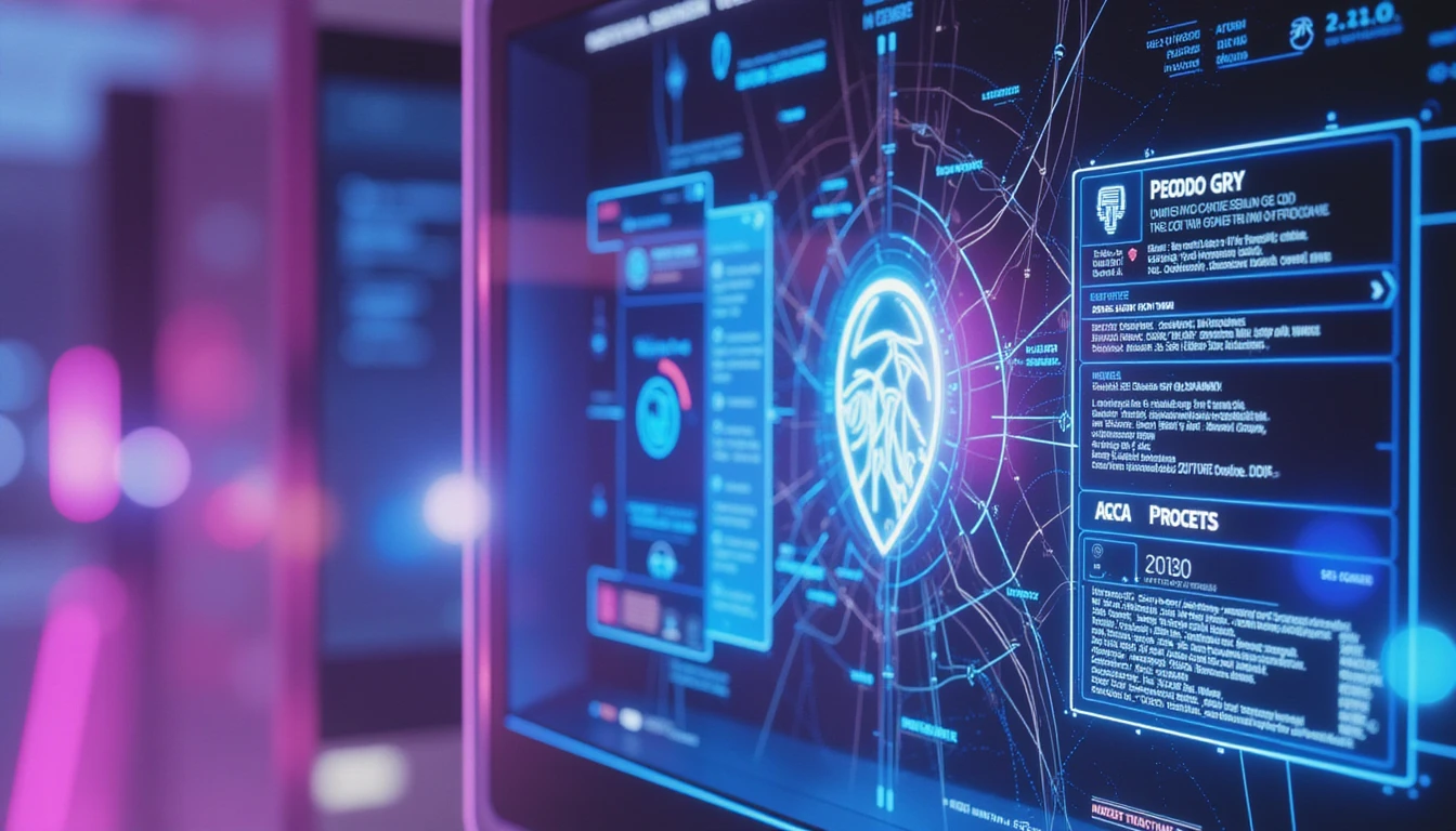 Ultra-realistic futuristic scanner analyzing a digital dating profile with neon biometric scans, AI detection grids, and fraud prevention overlays.