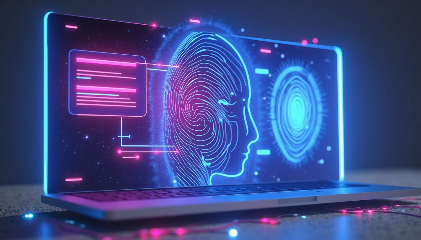 Futuristic AI-driven security in online dating, with a glowing digital shield filtering fake profiles and biometric verification overlays.