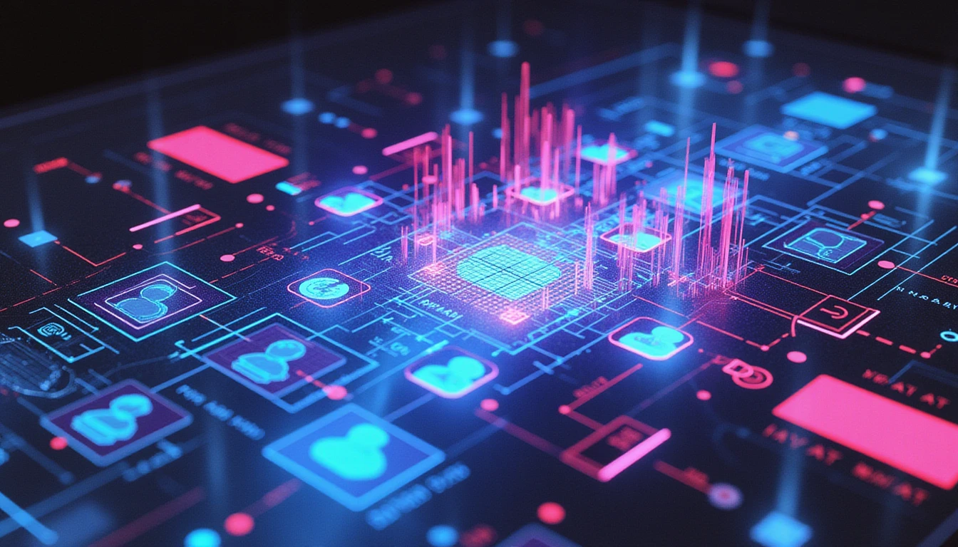 Futuristic AI trust scoring interface for online dating, displaying biometric data, holographic graphs, and secure, glowing user connections.