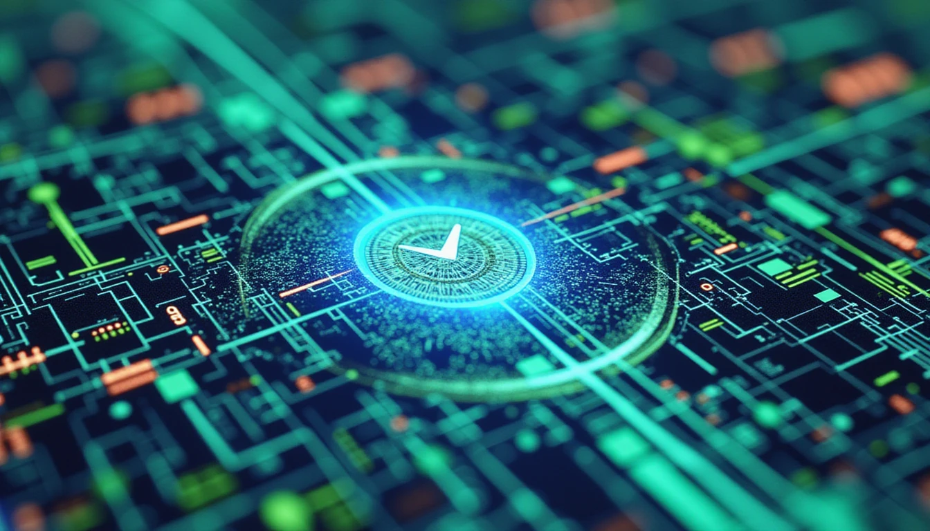 Futuristische Neongittermatrix, die KI-gesteuerte Betrugserkennung mit leuchtenden blaugrünen Mustern, dynamischer Datenanalyse und Innovation visualisiert.