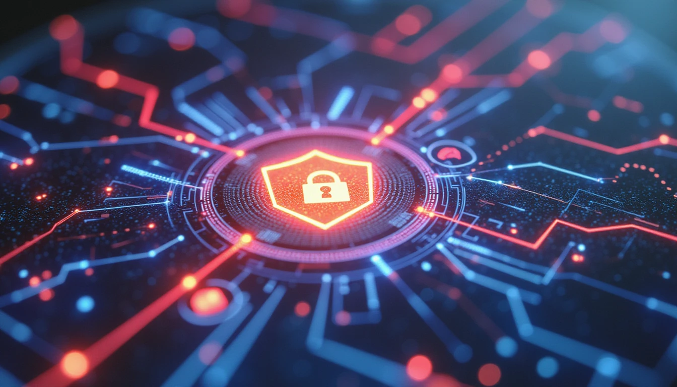 Futuristisches digitales Interface mit Neon-Farbverläufen als Symbol für Datenschutz, Betrugsprävention und Vertrauen in der DACH-Versicherungsbranche.