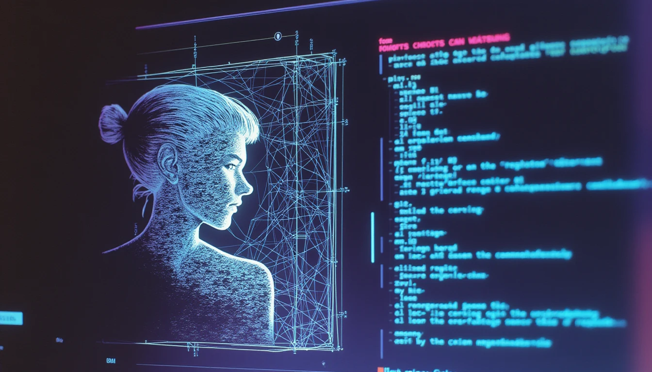 KI-gestützte umgekehrte Bildsuche, die ein neonbeleuchtetes Profilbild analysiert und dabei Sicherheit, Betrugserkennung und die Verhinderung gefälschter Dating-Profile hervorhebt.