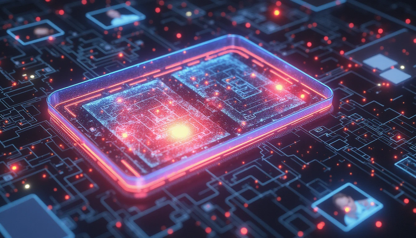 Neon digital scanner analyzing documents amid glowing data webs, symbolizing advanced AI fraud detection in insurance with futuristic precision.