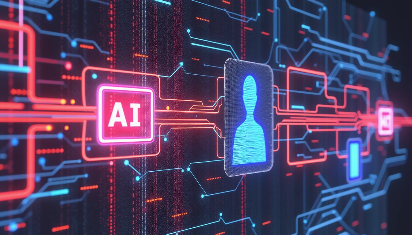 Ultra-realistic digital artwork of AI-powered fraud detection in online dating, with glowing data streams analyzing and filtering scam profiles.
