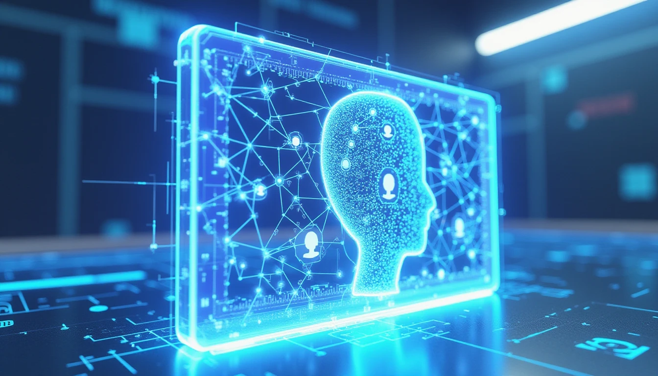 Futuristic AI-driven cybersecurity in online dating apps, featuring a glowing digital shield, neural network scans, and transparent profiles.