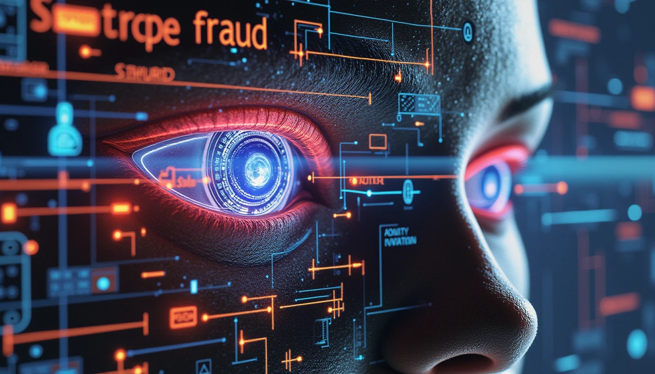 Abstrakte Visualisierung der Innovationen der Versicherungsbranche mit neonbeleuchteten Themen zu digitaler Analyse, Betrugserkennung und futuristischer Technologie.