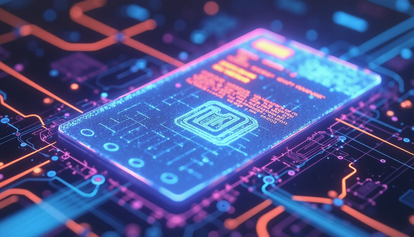 Futuristic AI scanner analyzing a holographic insurance document, surrounded by neon-lit neural networks and digital data flows.
