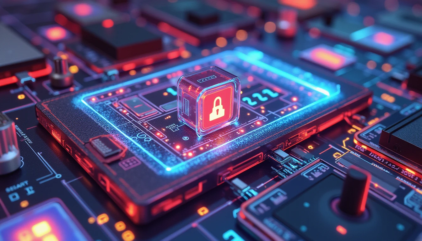 Futuristisches digitales Sicherheitssystem mit leuchtenden Neonelementen, das Datenströme analysiert, um Betrug auf Online-Plattformen zu erkennen.