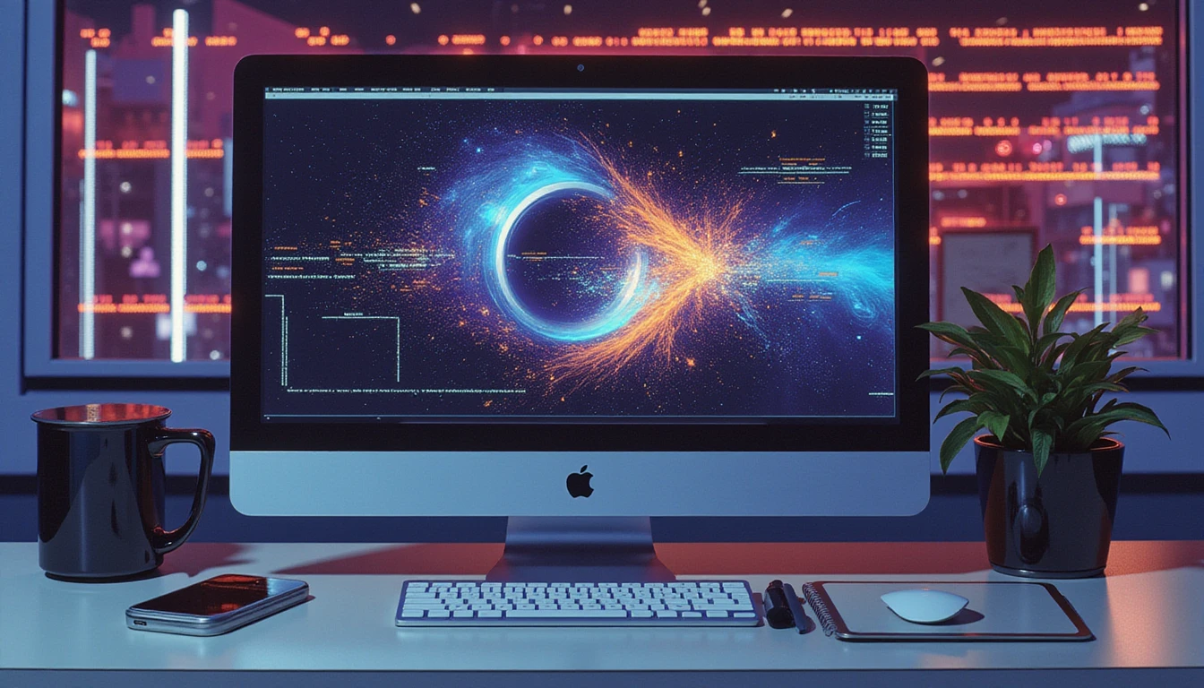 Futuristic insurance claims office at night with neon glow, showing AI fraud detection on a screen with highlighted forgeries and digital glitches.