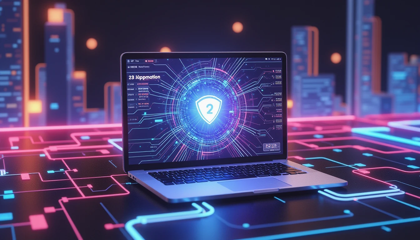 Futuristic digital identity protection with neon security shields, biometric authentication, and AI-driven fraud detection in online dating.