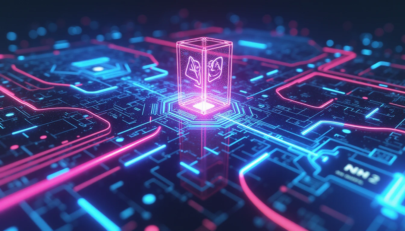 Futuristische Visualisierung der KI-gesteuerten Bearbeitung von Versicherungsansprüchen mit neonbeleuchteten Datenpfaden, Betrugserkennung und sicherer Dokumentenprüfung.