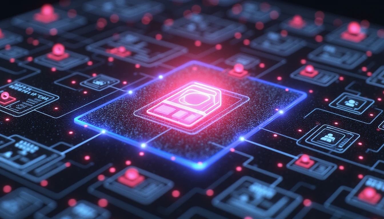 Futuristische KI-gesteuerte Betrugserkennung im Online-Dating, mit einem Neon-Sicherheitsschild, Benutzerprofilen und fortschrittlichem Anomalie-Scanning.