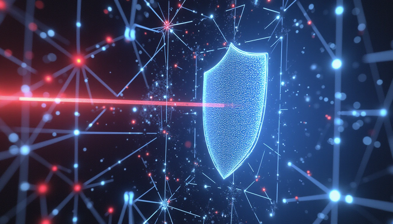Futuristic digital security concept with a glowing shield scanning AI-generated faces, symbolizing fraud detection in online dating apps.