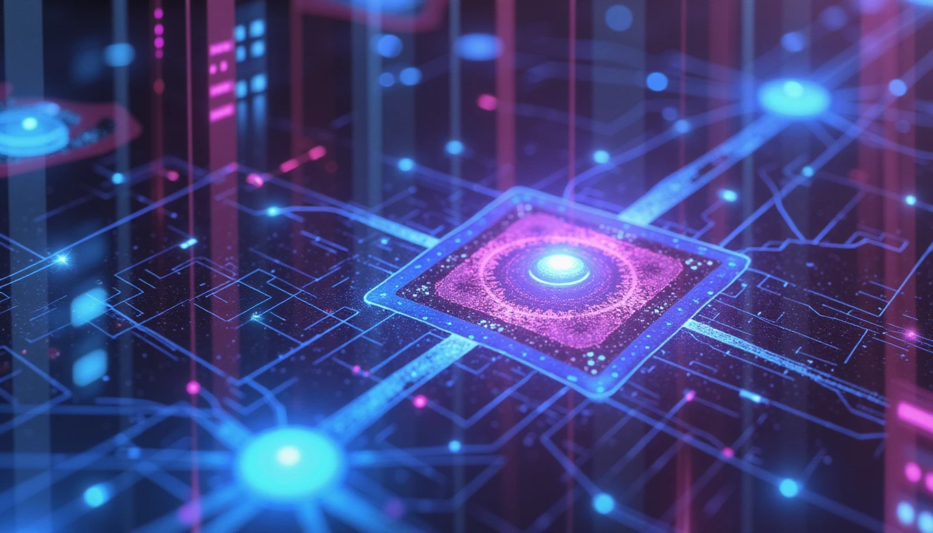 Futuristic neon-lit data network with glowing grids, shields, and locks symbolizing innovation, security, and trust in insurance technology.