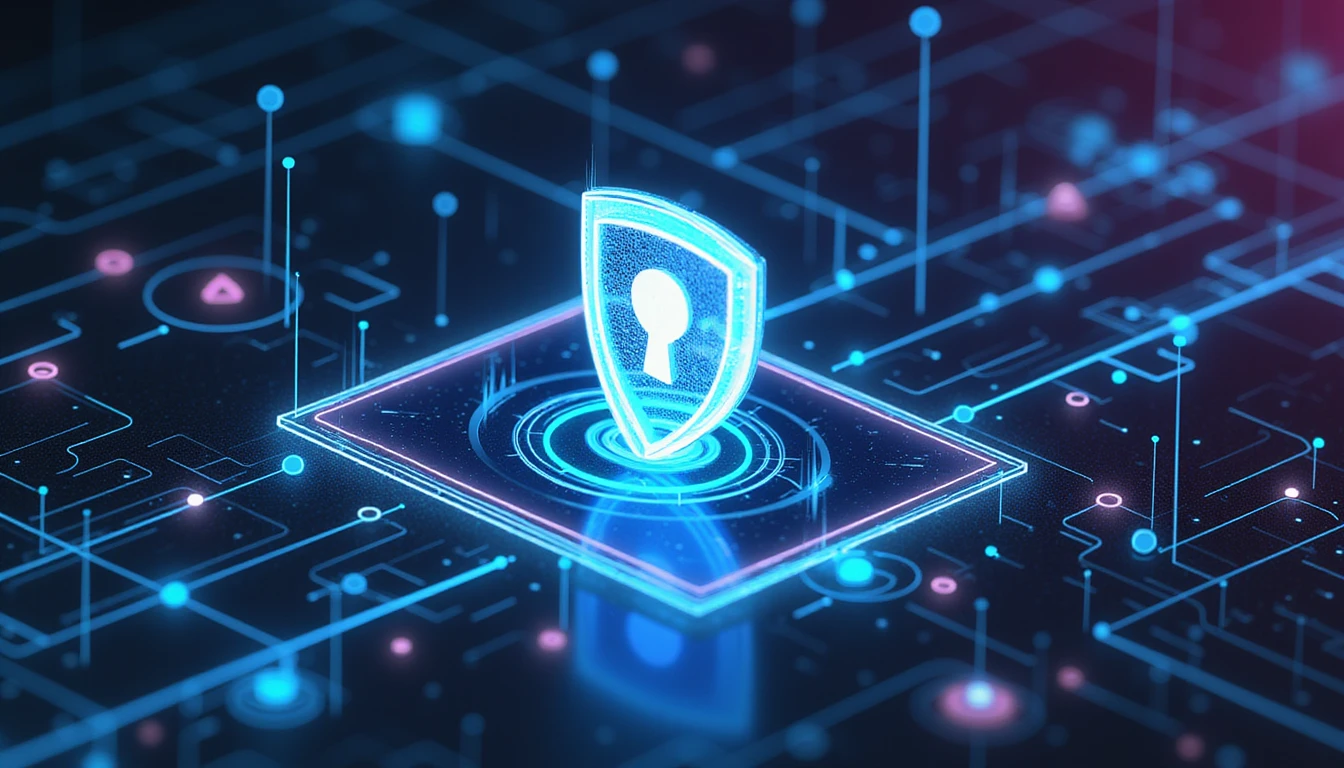 Futuristic abstract design of neon digital elements symbolizing insurance compliance, data integrity, AI automation, and fraud detection.
