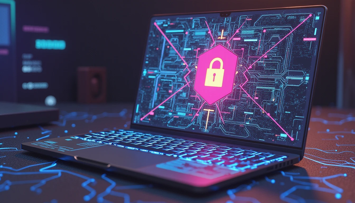 KI-gestützter Schutz, der betrügerische Dating-Profile mit neonbeleuchteten Cybersicherheitsbildern und komplexen Datenverbindungen analysiert und erkennt.