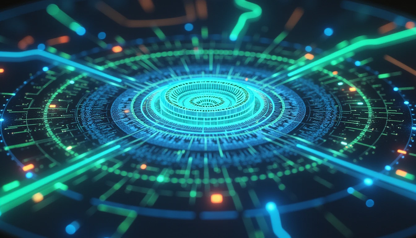 Futuristic AI-powered network with glowing blue and green nodes, lines, and scanning grids visualizing advanced fraud detection.