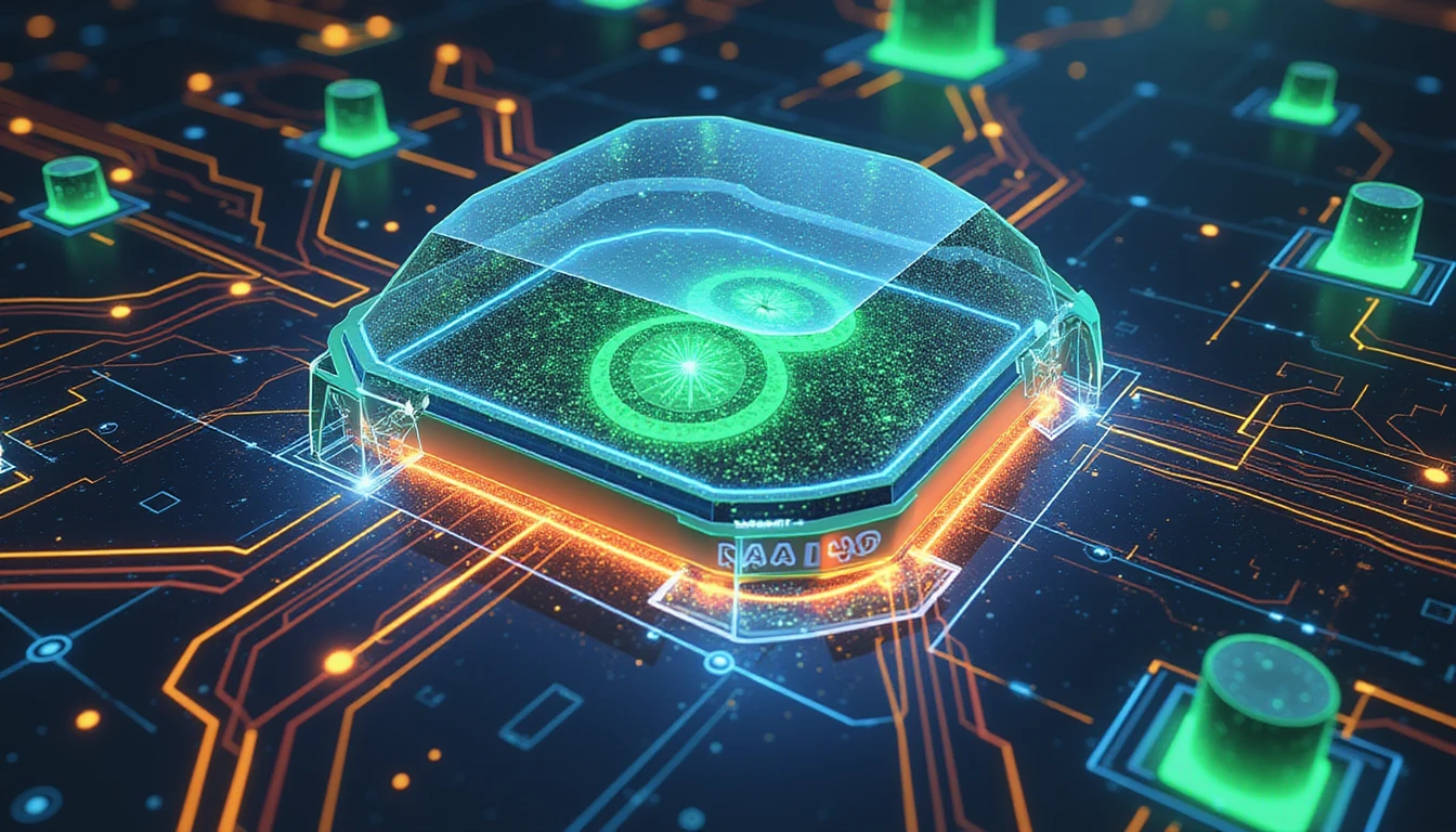Futuristischer Scanner, der dynamische Datenströme mit Neonlicht analysiert und fortschrittliche Betrugsprävention bei der digitalen Versicherungstransformation symbolisiert.
