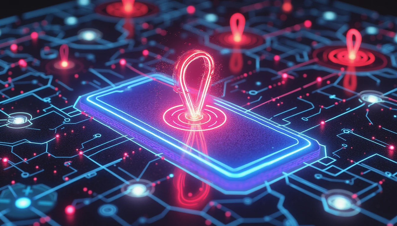 Futuristic digital interface with glowing nodes visualizing AI-driven fraud detection protecting an online dating platform from cyber threats.