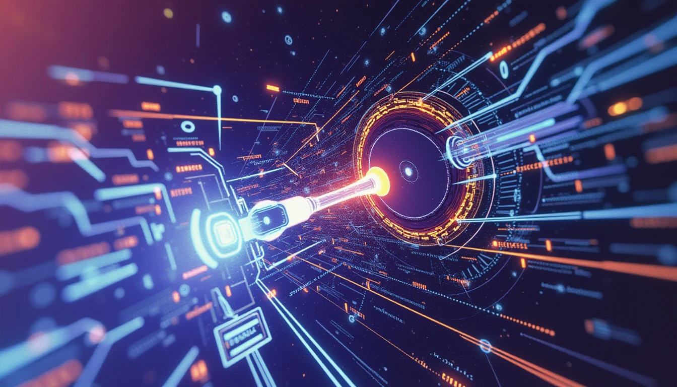 Futuristische KI-Schnittstelle, die Versicherungsansprüche mit neonleuchtenden Datenströmen analysiert und dabei Betrugserkennung, Sicherheit und Automatisierung hervorhebt.