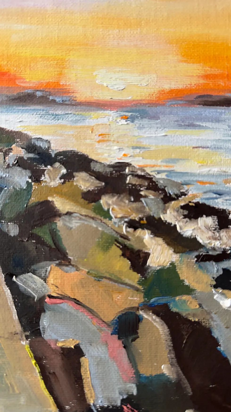Thumbnail: Poolbeg Lighthouse on the sea, Dublin Landscape, original oil painting on canvas